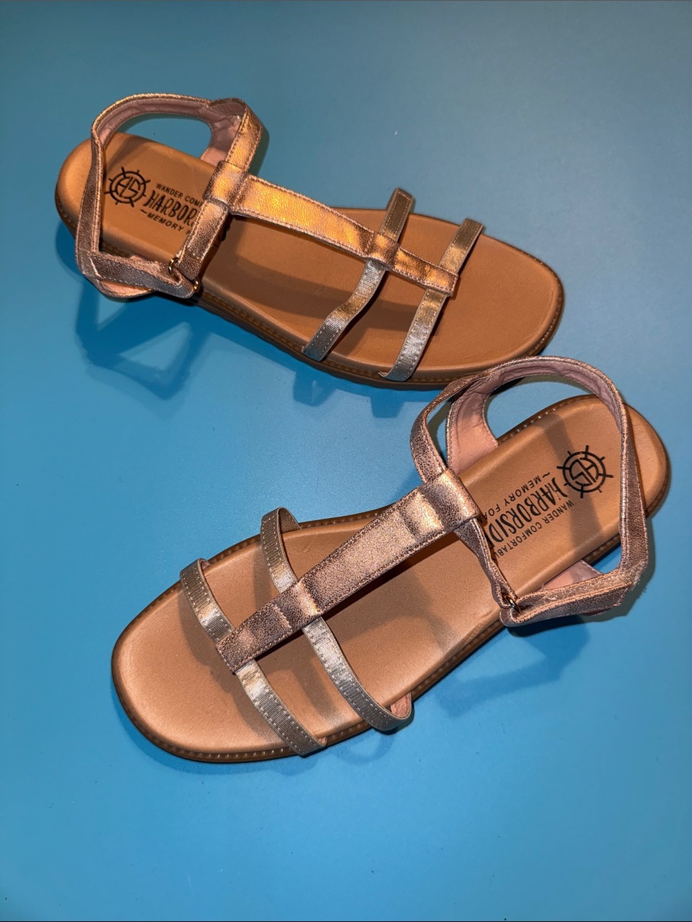 Harborsides Metallic Genuine Leather Silver & Bronze  Sandals New Sz 8.5